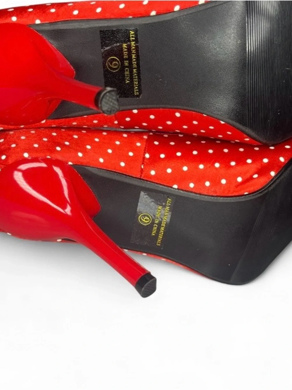 Delicious Red and White Open Peep Toe Polka Dot Pumps - Size 9 - Women’s Heels